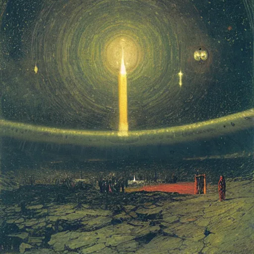 Image similar to A Holy war in space, by John Atkinson Grimshaw.