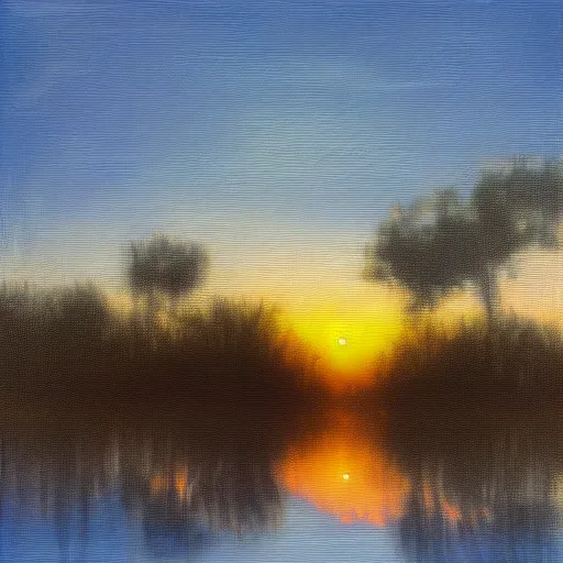 Prompt: sunrise in the everglades, oil painting, minimalist, digital art, 8 k photo