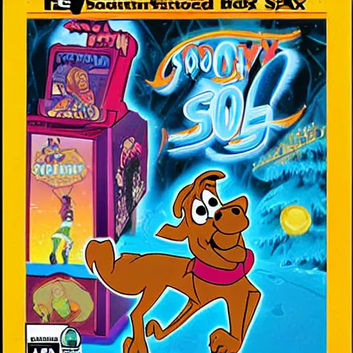 Image similar to scooby doo on ice, ps 1 box art,