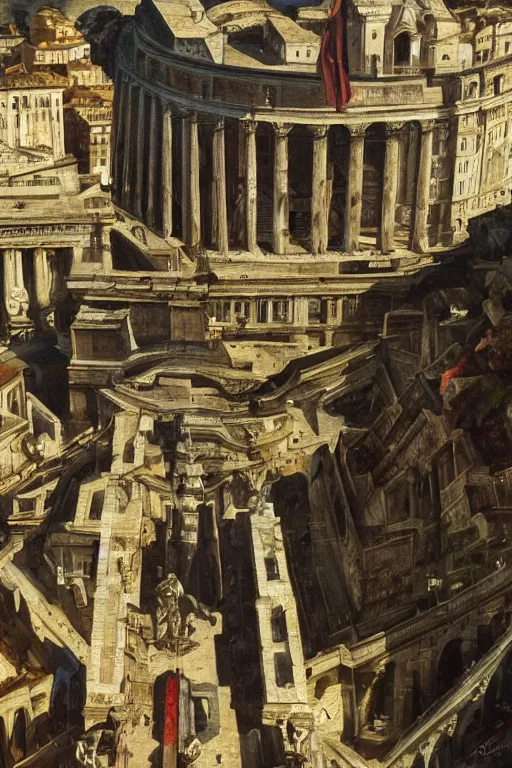 Prompt: Rome city, oil on canvas, extremely detailed, artstation, by HR giger and Caravaggio