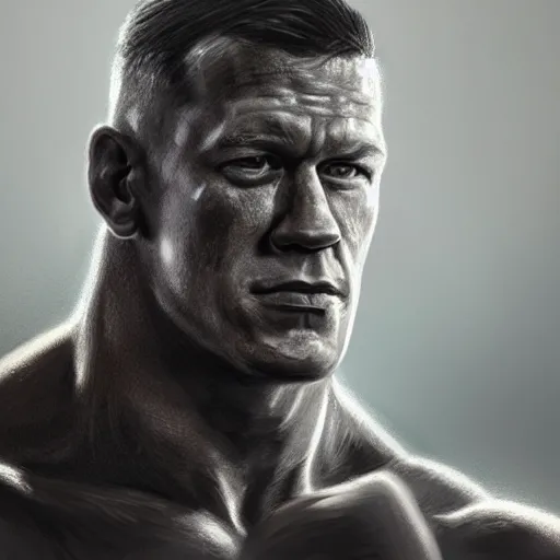 Image similar to a well designed portrait of John Cena , detailed, realistic, sketch style, Artstation,Greg Rutkowski, 8K resolution.