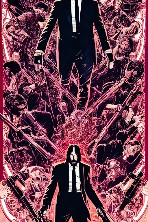 Prompt: poster of john wick, by yoichi hatakenaka, masamune shirow, josan gonzales and dan mumford, ayami kojima, takato yamamoto, barclay shaw, karol bak, yukito kishiro