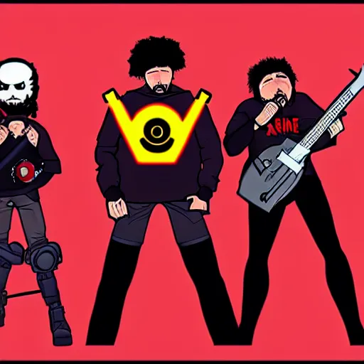 Image similar to [ rage against the machine ] band memebers in style of overwatch, artstation