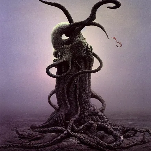 Prompt: A cthulu by Zdzislaw Beksinski