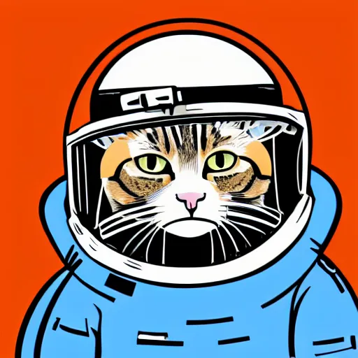 Prompt: a smug cat wearing a space helmet, vector art