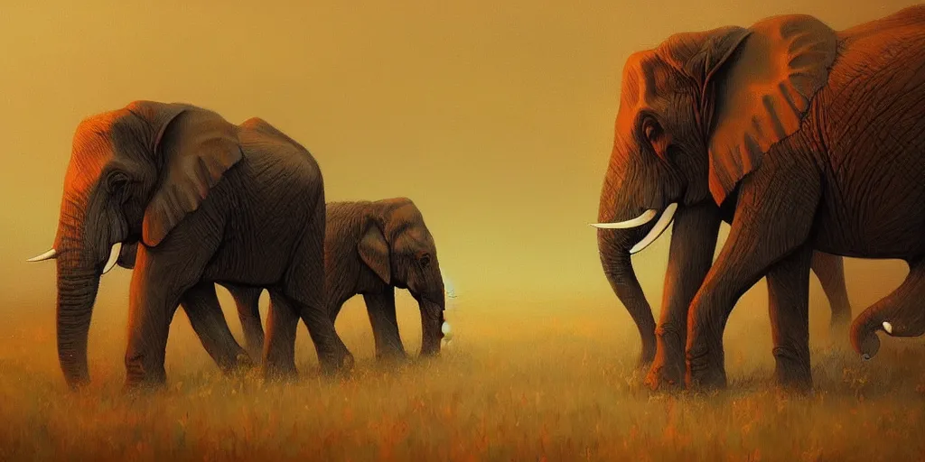 Image similar to elephants roaming the plains, baba yaga trending on artstation, by anato finnstark