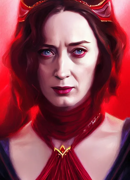 Prompt: portrait of emily blunt as scarlet witch, jewelry, greek, ruby, victorian age, 1 8 9 0, intricate, headshot, key visual, conceptart, ambient lighting, highly detailed, digital painting, artstation, concept art, sharp focus, by makoto shinkai and akihiko yoshida and greg manchess