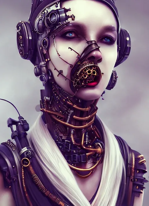 Image similar to soft lustrous ivory ebony biotech raver gutter punk gothic steampunk cyborg, golden ratio, details, scifi, fantasy, cyberpunk, intricate, decadent, highly detailed, digital painting, octane render, artstation, concept art, smooth, sharp focus, illustration, art by artgerm, loish, wlop