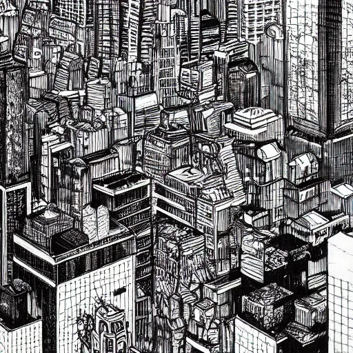 Prompt: a city by q hayashida, highly detailed, cityscape, professionally drawn