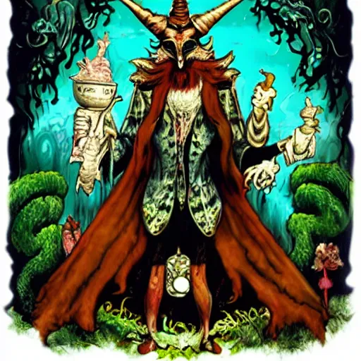 Image similar to baphomet in wonderland