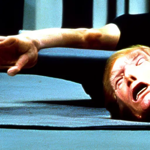 Prompt: Donald Trump laying dead on the floor in American Psycho (1999)