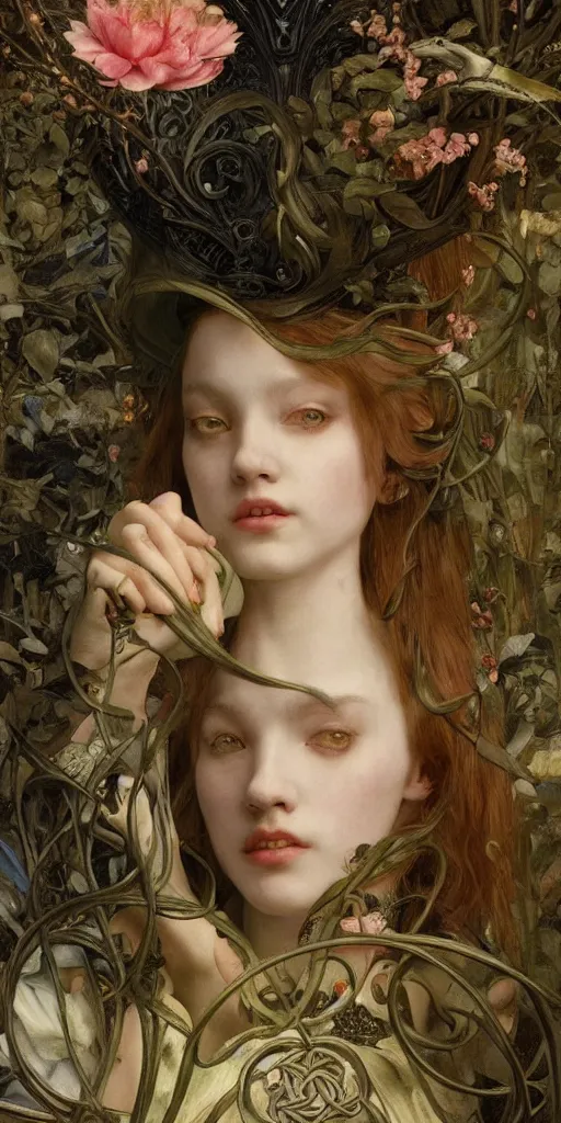 Prompt: masterpiece alice in wonderland, masterpiece by Edgar Maxence and Ross Tran and Michael Whelan and Caravaggio artistic, intricate drawing, realistic fantasy, extremely detailed and beautiful aesthetic celtic face, establishing shot, 8k resolution, dramatic lighting,