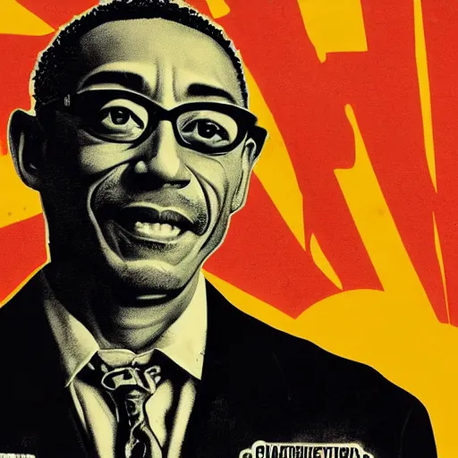 Image similar to Giancarlo Esposito depicted in an old style propaganda poster