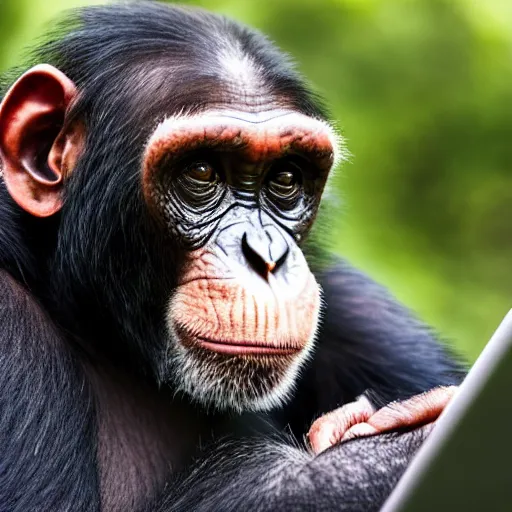 Image similar to photo of a chimp sitting at a computer smashing the keyboard, 4k