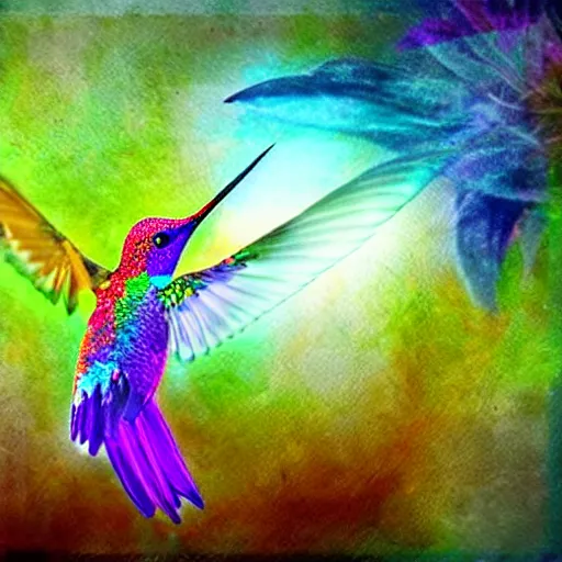 Prompt: islife tearing reflecting hummingbird submerged transparent crystallidigitalart