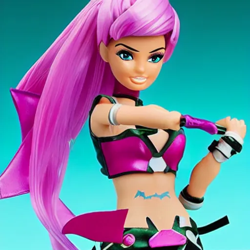 Image similar to league of legends akali as a Barbie doll. PVC figure 12in.