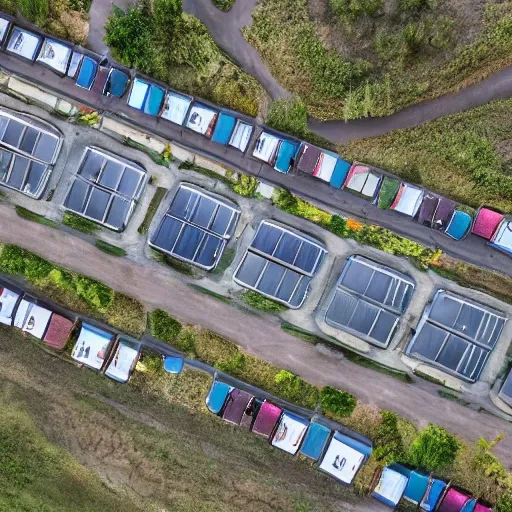 Prompt: top down view of a poor trailer park, realistic, hdr, hdd, 8 k,