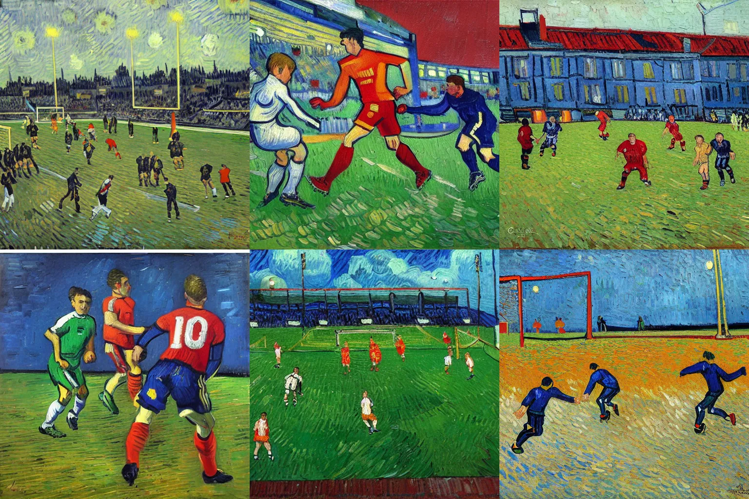 Image similar to football match, oil painting, van gogh style