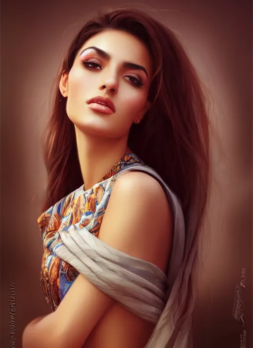 Image similar to photo of a gorgeous young arabic woman in the style of stefan kostic, realistic, sharp focus, 8k high definition, insanely detailed, intricate, elegant, art by stanley lau and artgerm