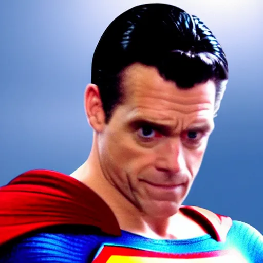 Prompt: Movie still of Jordan Peterson as superman and crying