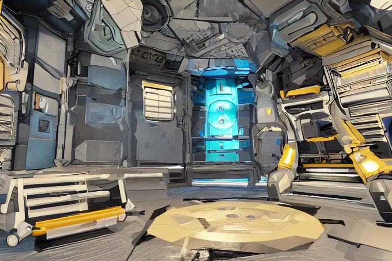 Image similar to futuristic tardis interior stylized like portal 2