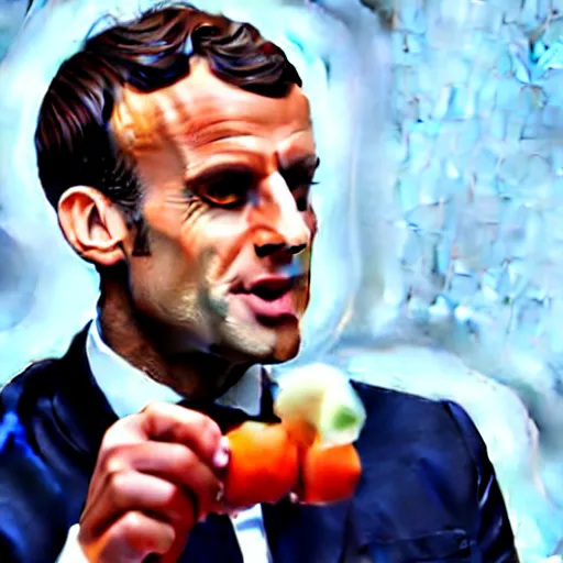 Prompt: « emmanuel macron, eating carrots »