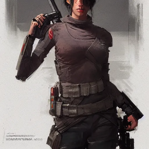 Image similar to portrait of a woman by greg rutkowski, marla fett, samoan features, straight black hair, tall and slender, star wars expanded universe, she is about 2 0 years old, wearing tactical gear, digital painting, artstation, concept art, smooth, sharp foccus ilustration, artstation hq