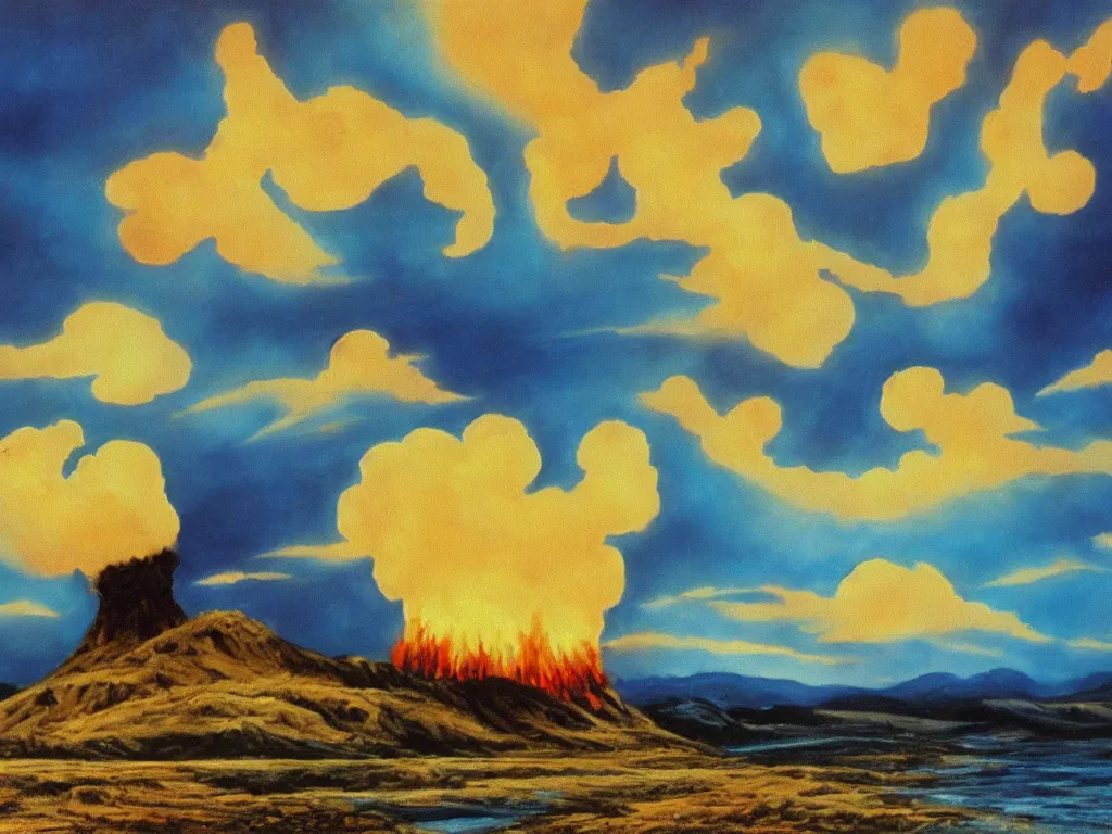 Image similar to bob ross painting of a nuclear holocaust