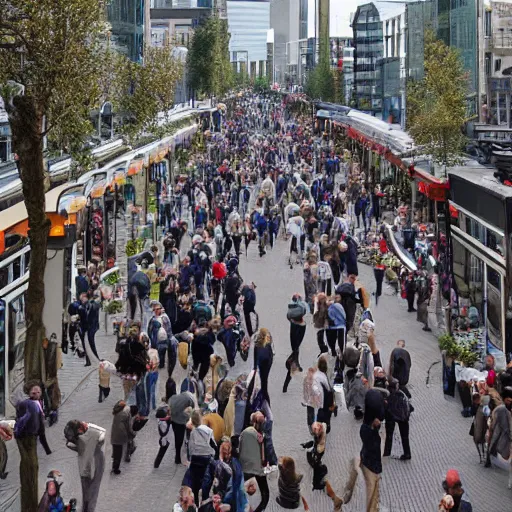Prompt: crowded streets in Rotterdam