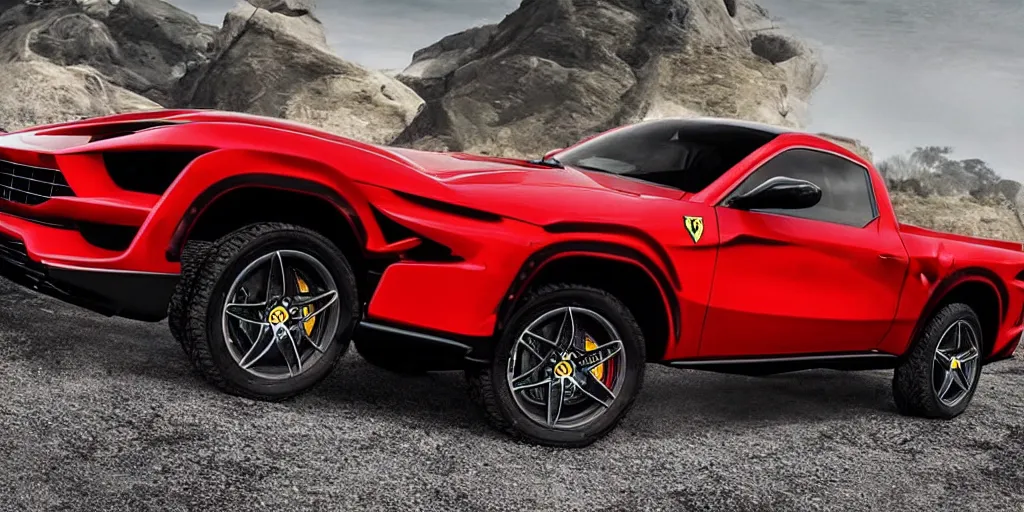 Image similar to “2020 Ferrari Pickup Truck, ultra realistic, 4K HD”