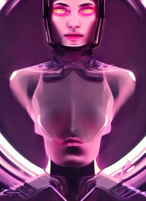 Prompt: portrait of female humanoid, intricate, retro 6 0 s cyberpunk high fashion, elegant, cyber neon lights, highly detailed, digital photography, trending in artstation, trending in pinterest, glamorous pose, concept art, smooth, sharp focus, art by artgerm and greg rutkowski