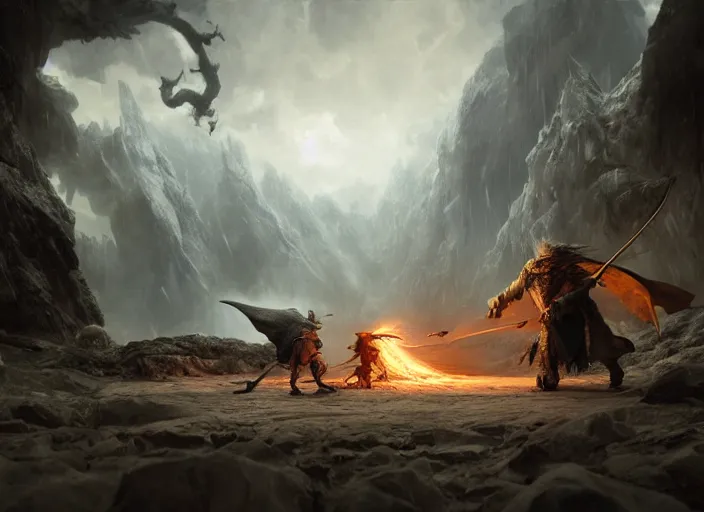 Image similar to A diorama of Gandalf fighting the balrog, tilt shift, detailed, high fantasy, soft lighting, by Ruan Jia and Mandy Jurgens