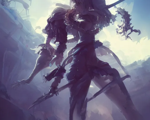 Image similar to anime girl fighting a skeleton elegant, sharp focus, illustration, highly detailed, concept art, matte, trending on artstation, anime, art by james jean and artgerm and brian despain and alberto mielgo, greg rutkowski, wlop, ilya kuvshinov, strong strokes