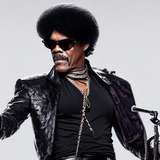 Prompt: Samuel l Jackson as the artist formerly known as Prince. Realistic, detailed, symmetrical facial features, 8k,