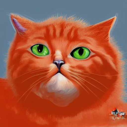 Prompt: A fuzzy orange cat sitting on planet earth, digital painting, highly-detailed