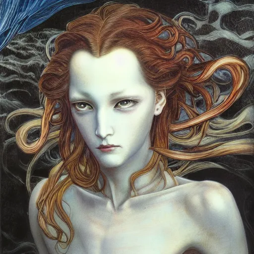 Prompt: a painting in the style of ayami kojima and in the style of jean delville.