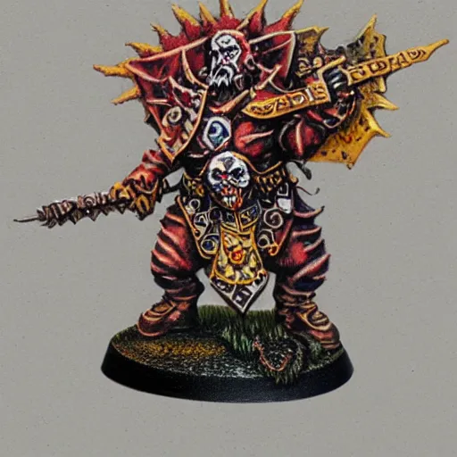 Image similar to chaos dwarf smith from warhammer fantasy : : head and torso oil painting