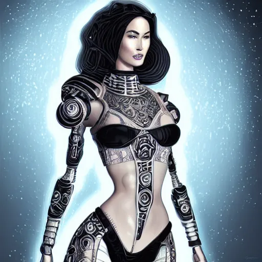 Prompt: the portrait of an elegant, sophisticated, fashionable ottomanpunk robotess idol, an ultrafine illustration of young half arab megan fox mix by kim jisu, intricate linework, neon wiring, fashion, porcelain skin, unreal engine 5 highly rendered, global illumination, radiant light, detailed and intricate environment, by rutkowski, artgerm, marvel comics