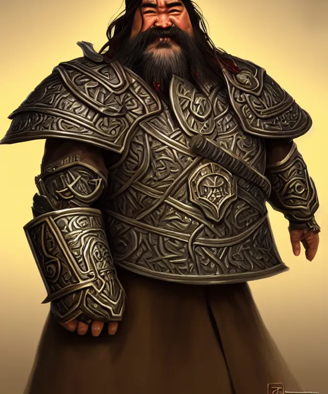 Prompt: 3D stylised render from zbrush of old mongolian dwarven general portrait, armored, face, long hair, moustache, goatee, fantasy, simplified, exaggerated, highly detailed, digital painting, artstation, concept art, smooth, sharp focus, illustration, art by artgerm and greg rutkowski and alphonse mucha, in style of wold of warcraft