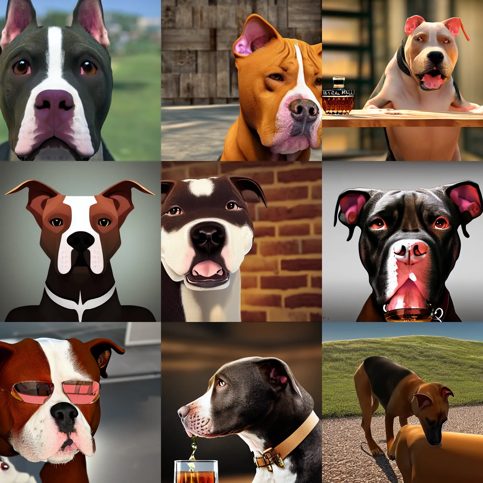 Image similar to pitbull dog drinks whiskey, real life, realistic, detailed, 4 k,