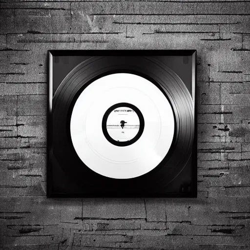 Prompt: an ortographic view photograph of a black framed vinyl record