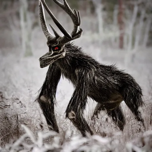 Image similar to award winning nature photograph of a wendigo