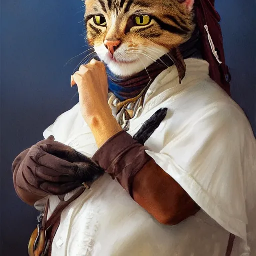 Prompt: Portrait of a Cat as a Pirate, photo, highly detailed oil painting, photorealistic, highly detailed, digital painting, artstation, concept art, smooth, sharp focus, illustration, art by artgerm and greg rutkowski and alphonse mucha