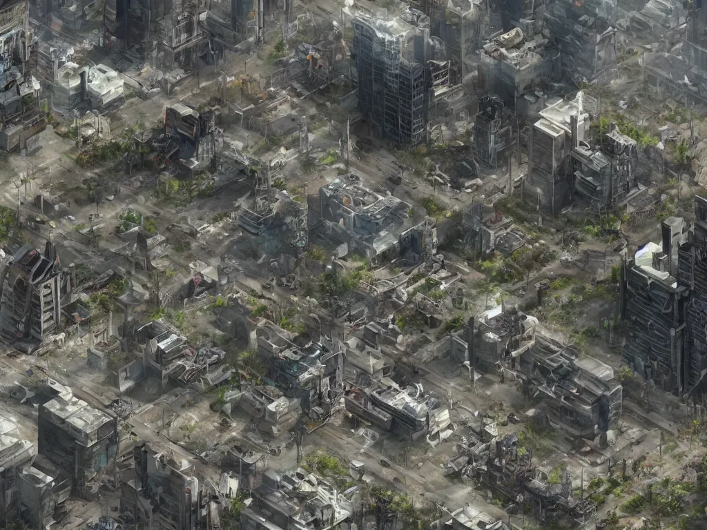 Prompt: hyperrealistic futuristic city inhabitated by zombies, there is a survival vibe in the air