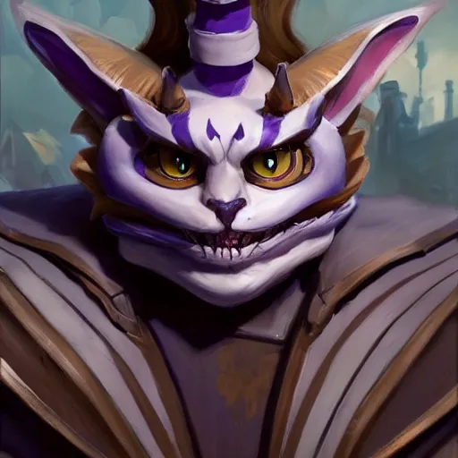 Image similar to greg manchess portrait painting of armored cheshire cat from alice in wonderland as overwatch character, medium shot, asymmetrical, profile picture, organic painting, sunny day, matte painting, bold shapes, hard edges, street art, trending on artstation, by huang guangjian, gil elvgren, ruan jia, randy vargas, greg rutkowski