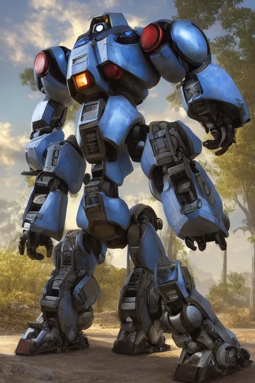 Image similar to mechwarrior 5 : mercenaries mech megaman transformer robot boss tank engine game octane render, 4 k, hd 2 0 2 2 3 d cgi rtx hdr style chrome reflexion glow fanart, global illumination ray tracing hdr fanart arstation by ian pesty by jesper ejsing pixar and disney unreal zbrush central hardmesh