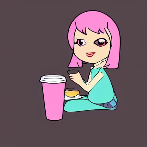 Prompt: blossom ( the powerpuff girls ) drinking coffee in a cup, very detailed face