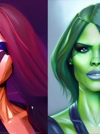 Image similar to gamora, portrait, digital painting, elegant, beautiful, highly detailed, artstation, concept art