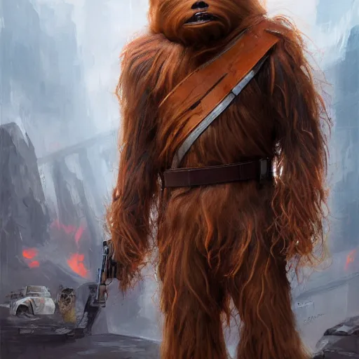 Prompt: a hairless Chewbacca wearing a fire coat over tactical gear, by Stanley Artgerm Lau, WLOP, Rossdraws, James Jean, Andrei Riabovitchev, Marc Simonetti, and Sakimichan, tranding on artstation