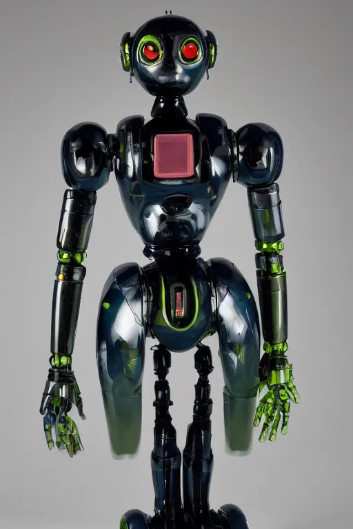 Prompt: a elegant japanese robot with fluo color detail, and muted arm colors, standing in a lush dutch master painting